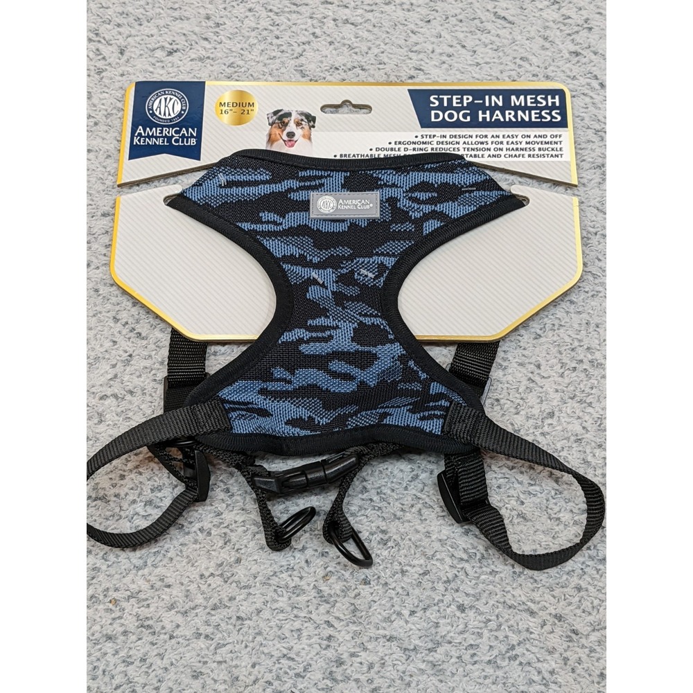 AKC‎ Step in Mesh Dog Harness Blue Camo Medium Adjustable 18"-25" Chest NEW